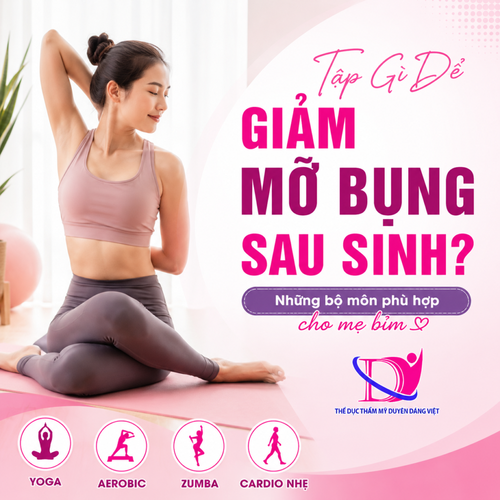 Giảm mỡ sau sinh an toàn với yoga, aerobic và các bài tập phù hợp cho mẹ bỉm. Khám phá phương pháp lấy lại vóc dáng hiệu quả, dễ áp dụng tại nhà.
